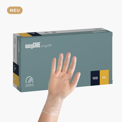 easyCARE Vinyl Einmalhandschuhe transparent, puderfrei – Spenderbox 100 Stück