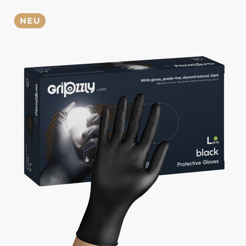 grippaz handschuhe Gripzzly Diamant Struktur - Einmalhandschuhe puderfrei, schwarz 50 Stück