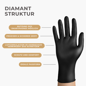 Gripzzly Diamant Struktur - Einmalhandschuhe puderfrei, schwarz 50 Stück