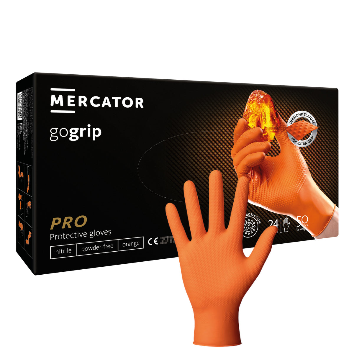 Mercator gogrip Nitrilhandschuhe Diamanttextur orange kaufen – Handschuhgroßhandel