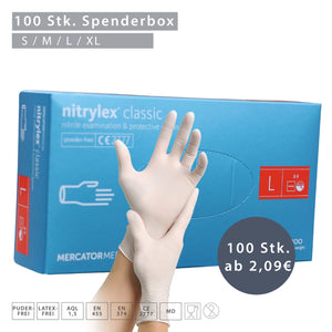 MERCATOR Nitrylex classic Medizinische Nitril-Schutzhandschuhe – Puderfrei, latexfrei, weiß