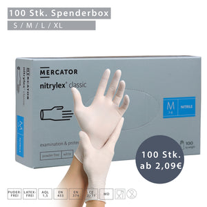 MERCATOR Nitrylex classic Medizinische Nitril-Schutzhandschuhe – Puderfrei, latexfrei, weiß