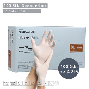 MERCATOR Nitrylex classic Medizinische Nitril-Schutzhandschuhe – Puderfrei, latexfrei, weiß